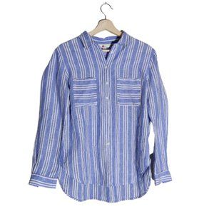 Boden 100% Linen Button-down Shirt Size 6R Blue White Striped